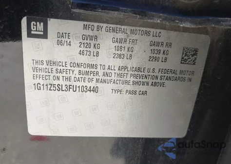 2015 Chevrolet Impala Ls из США, поврежденный, VIN 1G11Z5SL3FU103440